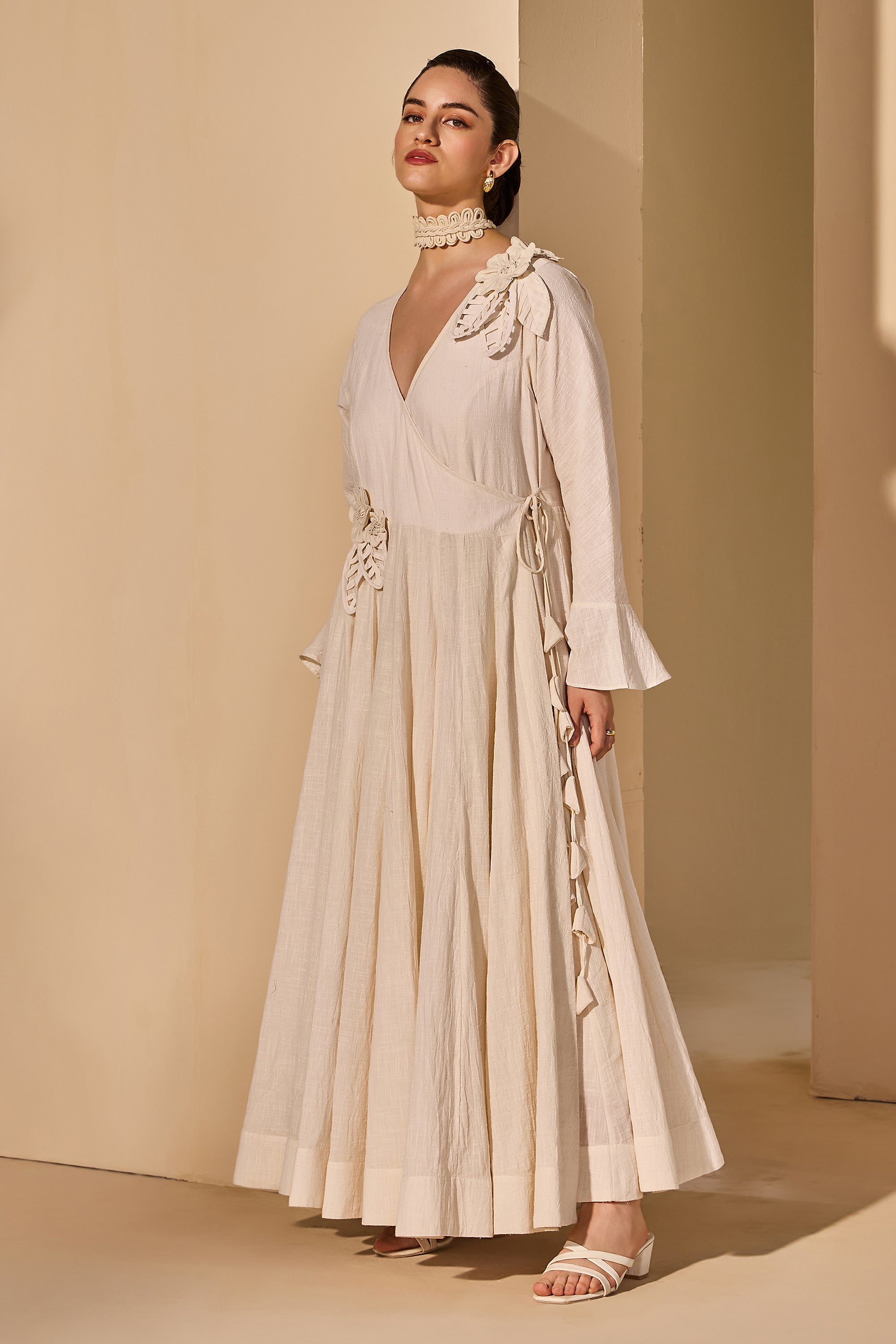Oralie Cotton Slub Wrap Flared Dress