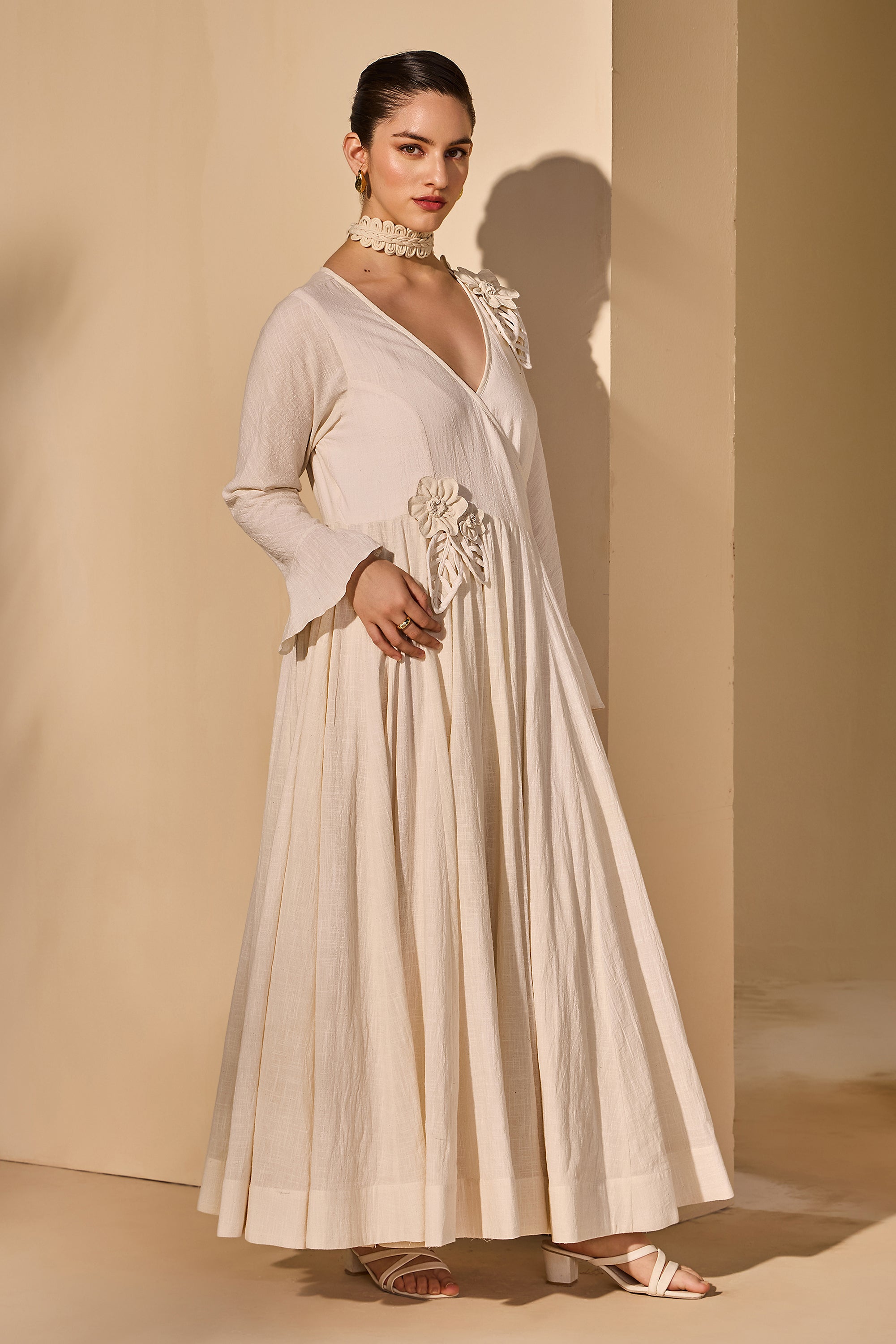 Oralie Cotton Slub Wrap Flared Dress