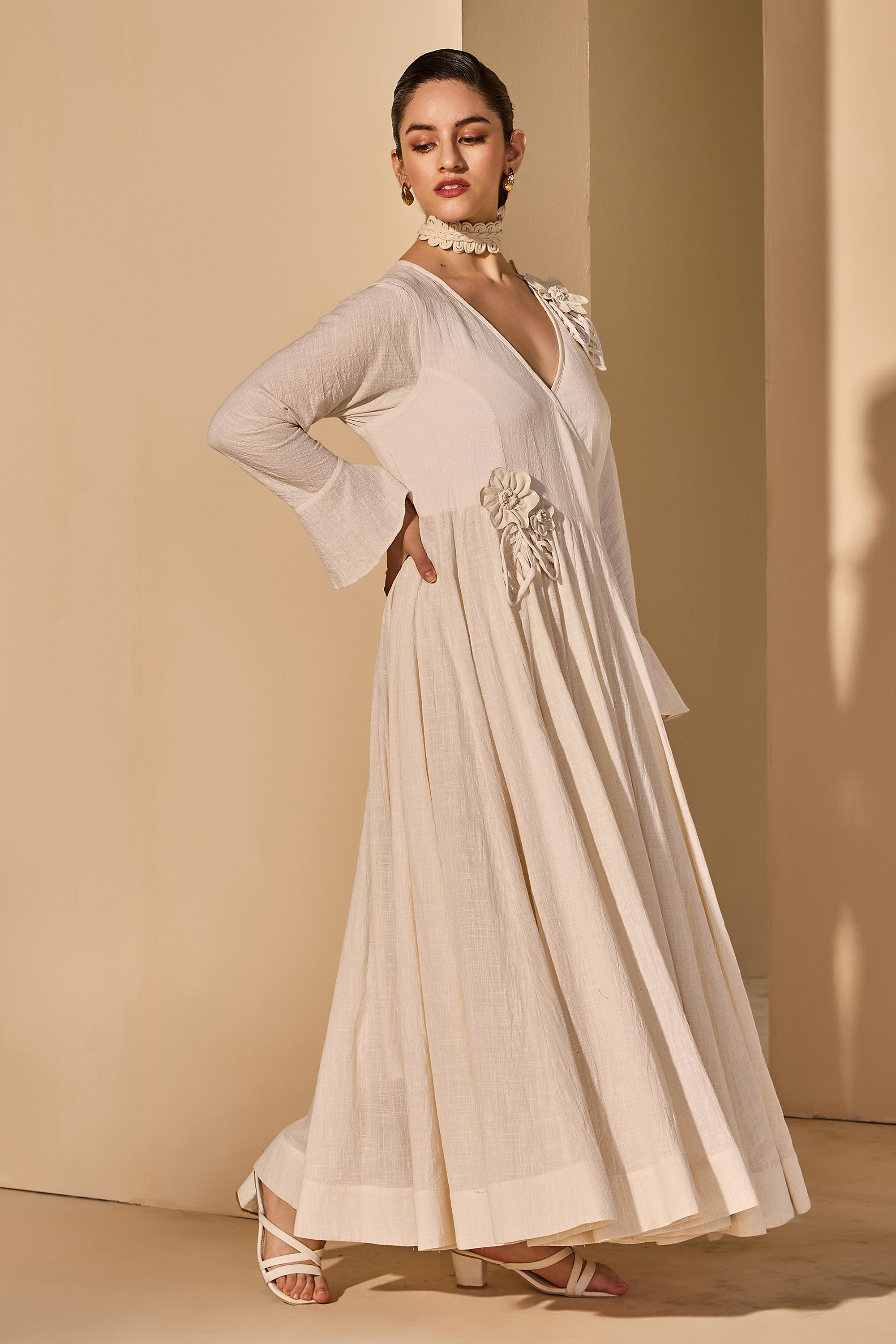 Oralie Cotton Slub Wrap Flared Dress