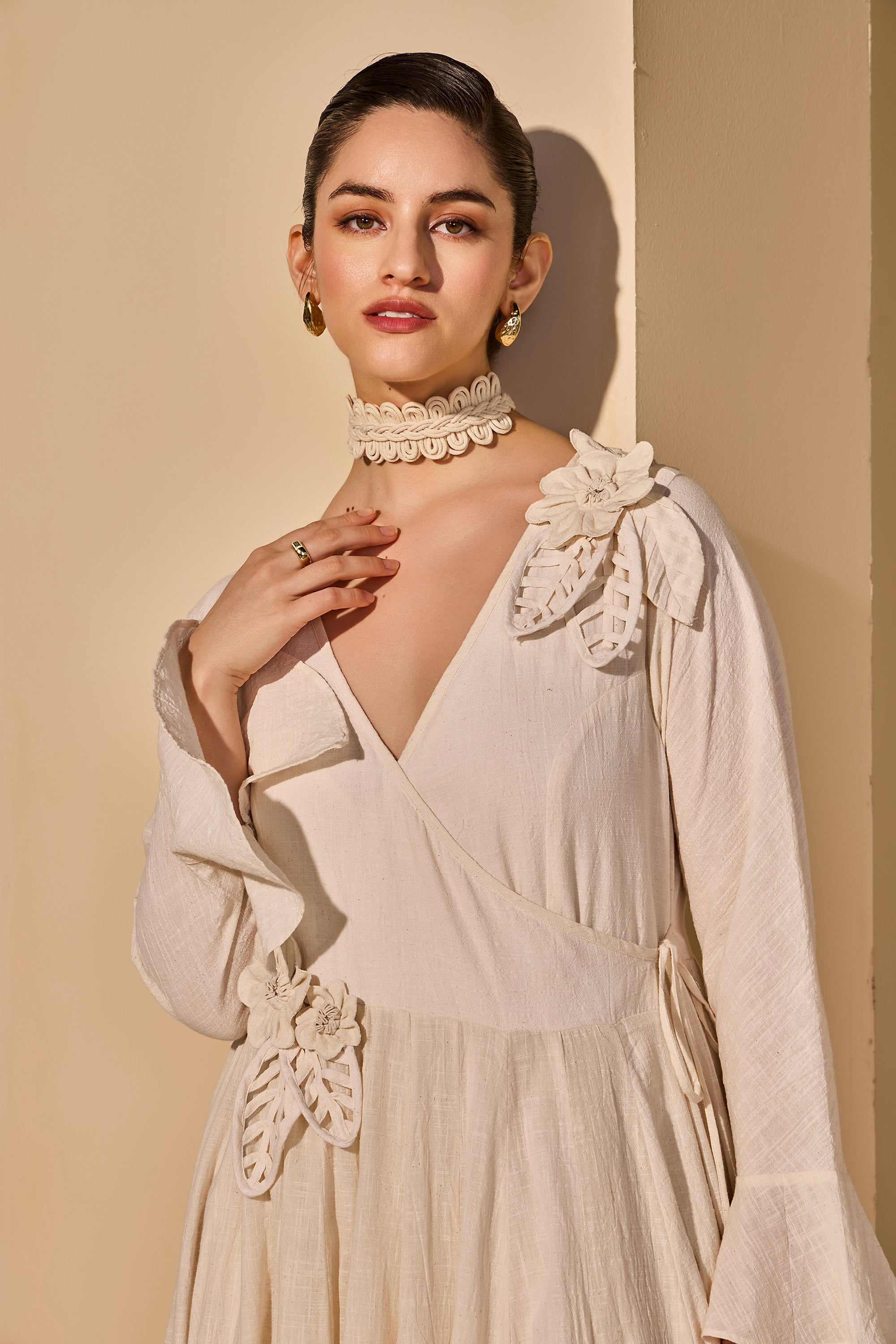 Oralie Cotton Slub Wrap Flared Dress