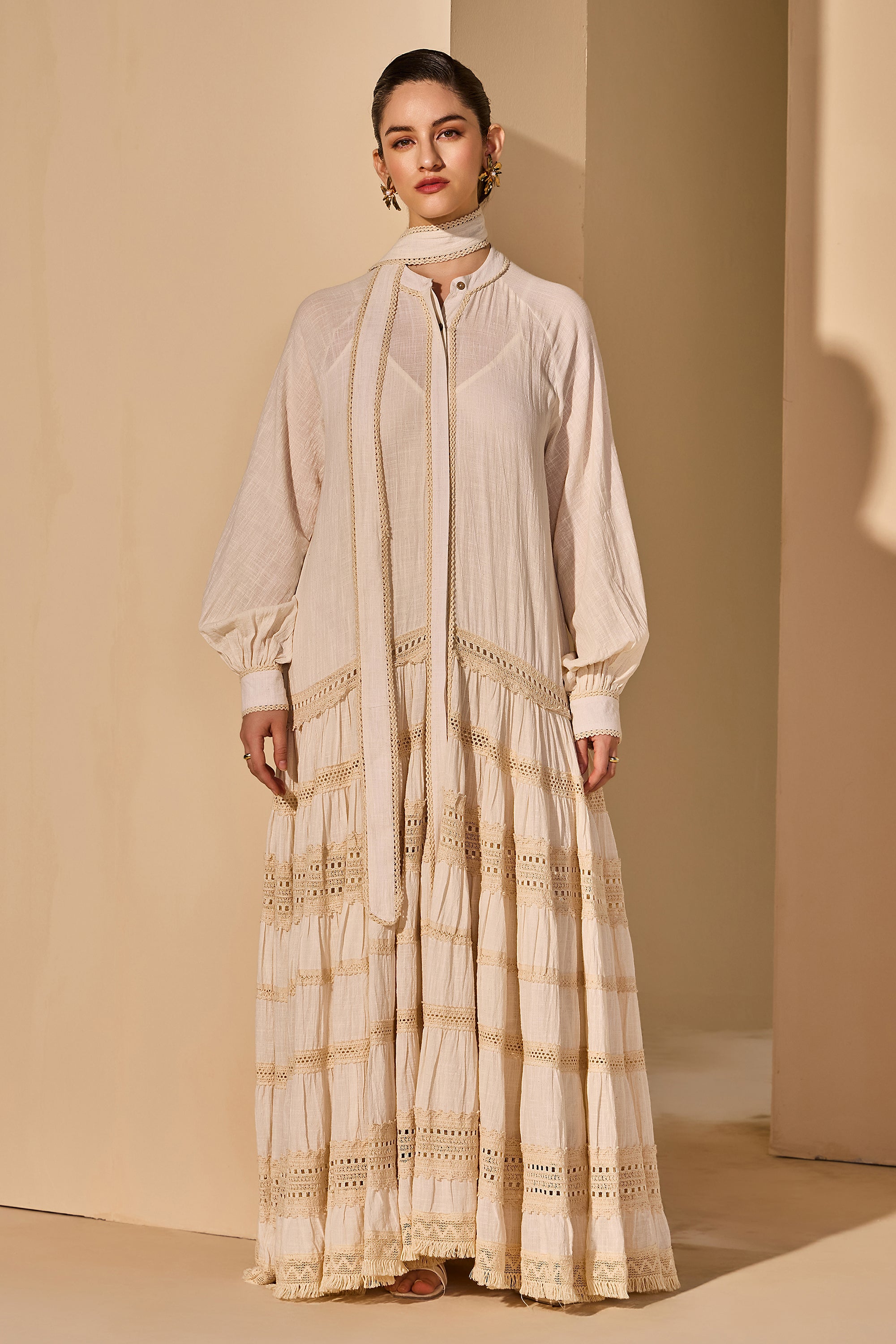 Mireena Cotton Slub Tiered Dress with Belt