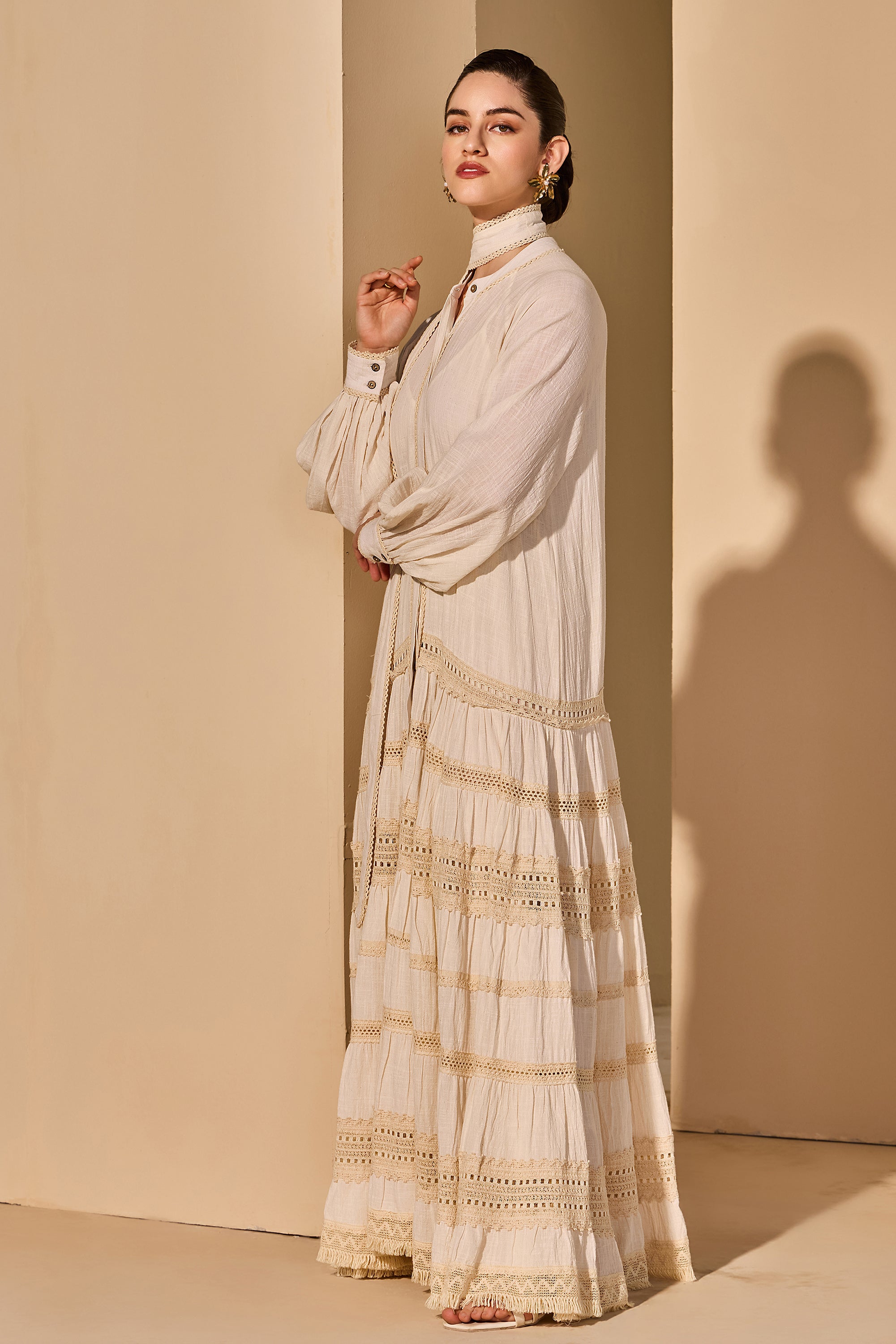Mireena Cotton Slub Tiered Dress with Belt