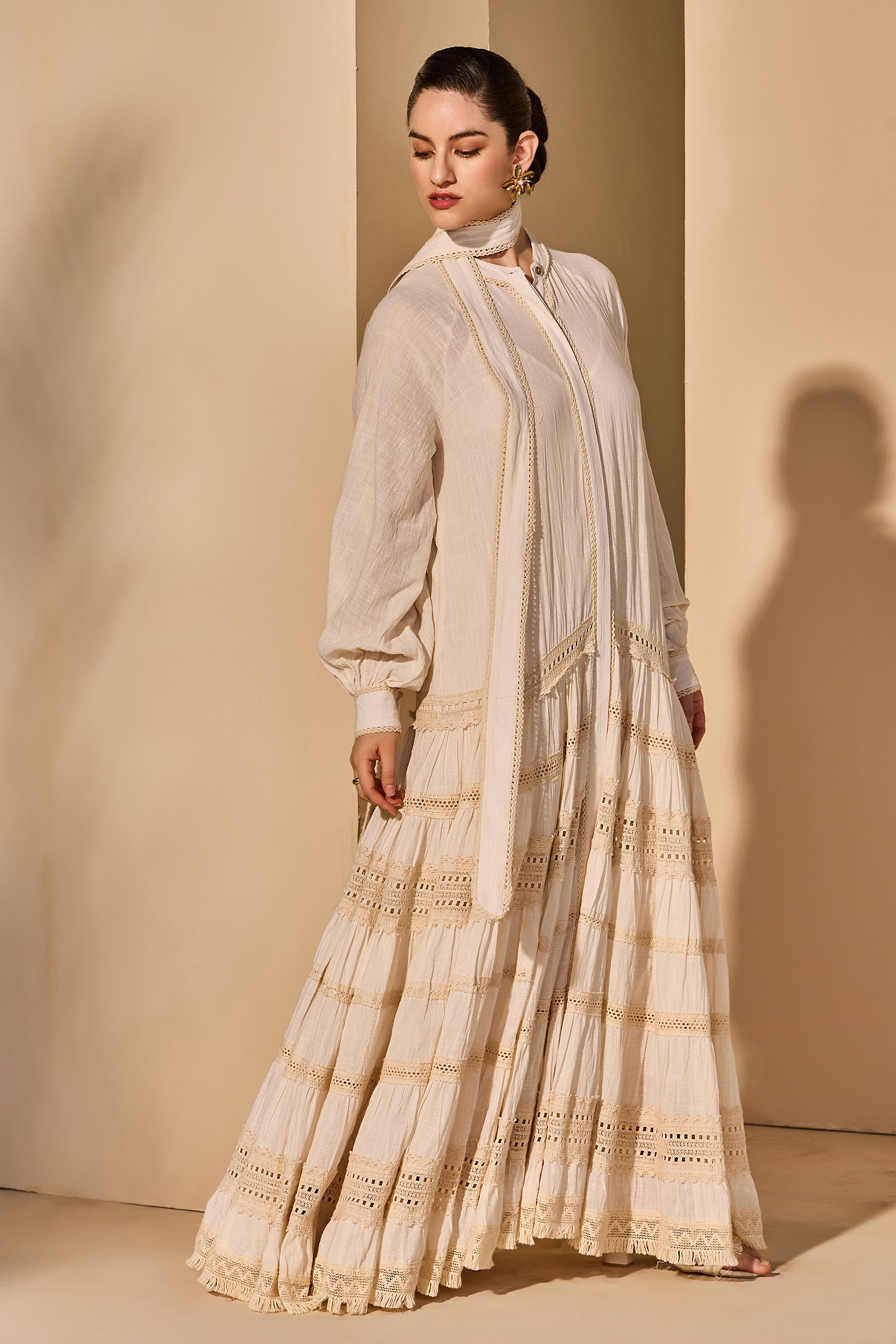 Mireena Cotton Slub Tiered Dress with Belt