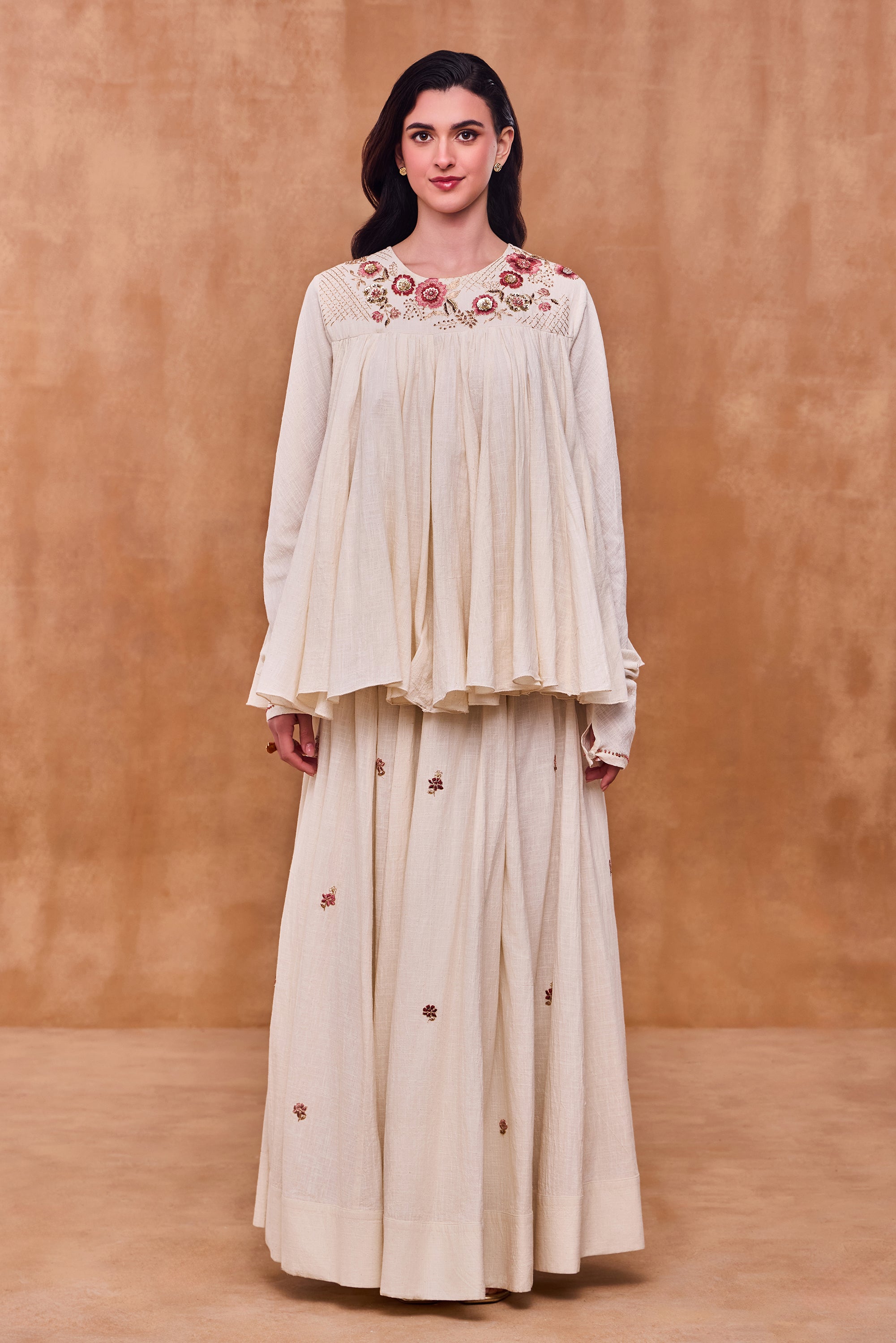 Ulrissa Embroidered & Embellished Peplum Top with Skirt