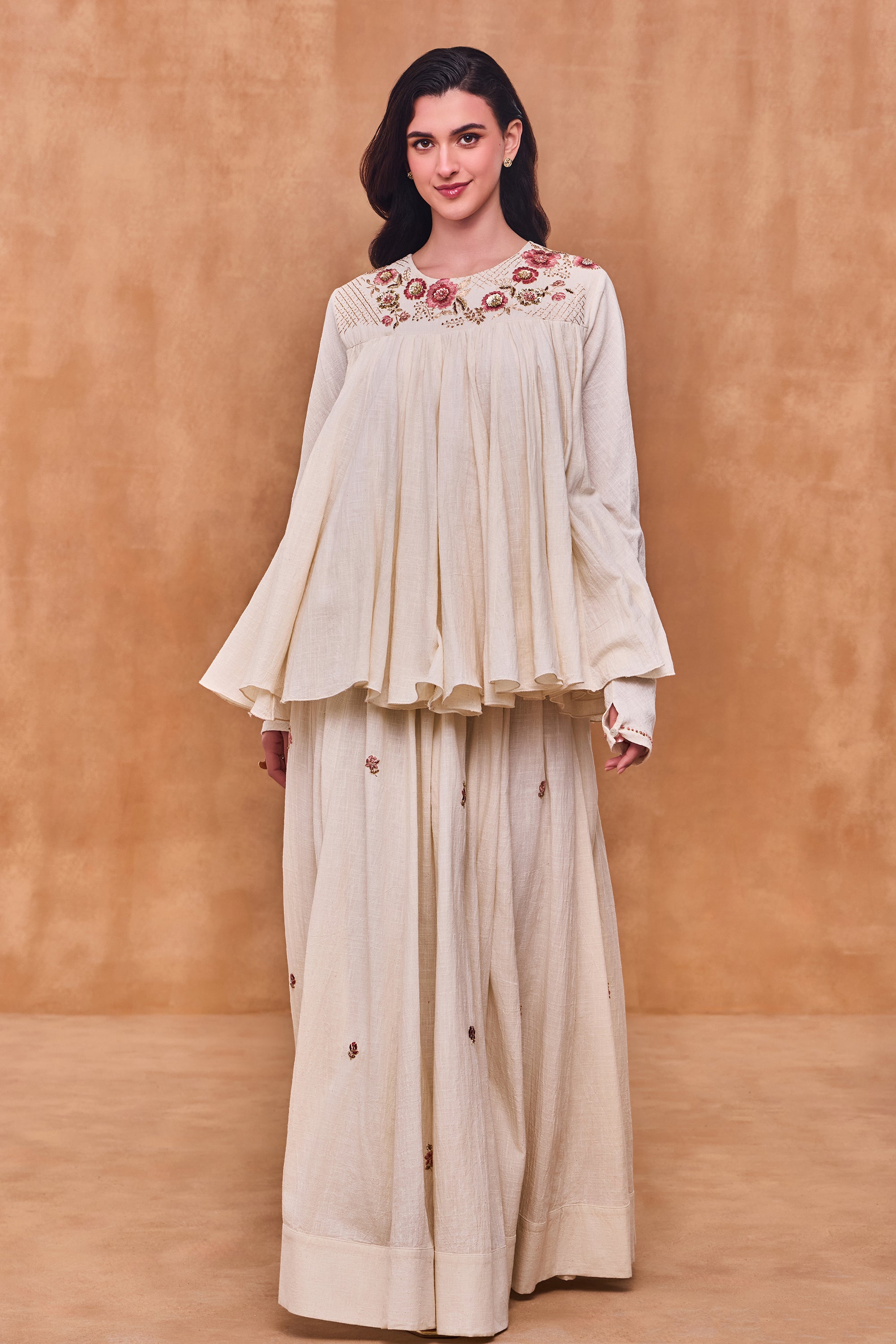 Ulrissa Embroidered & Embellished Peplum Top with Skirt