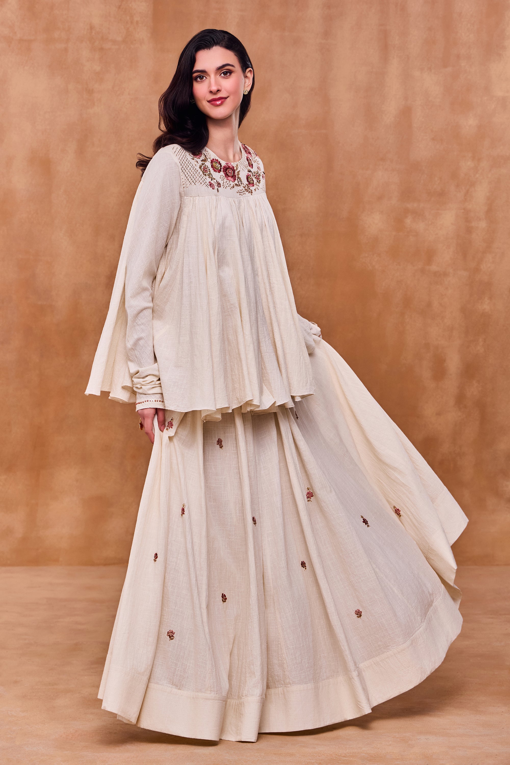 Ulrissa Embroidered & Embellished Peplum Top with Skirt