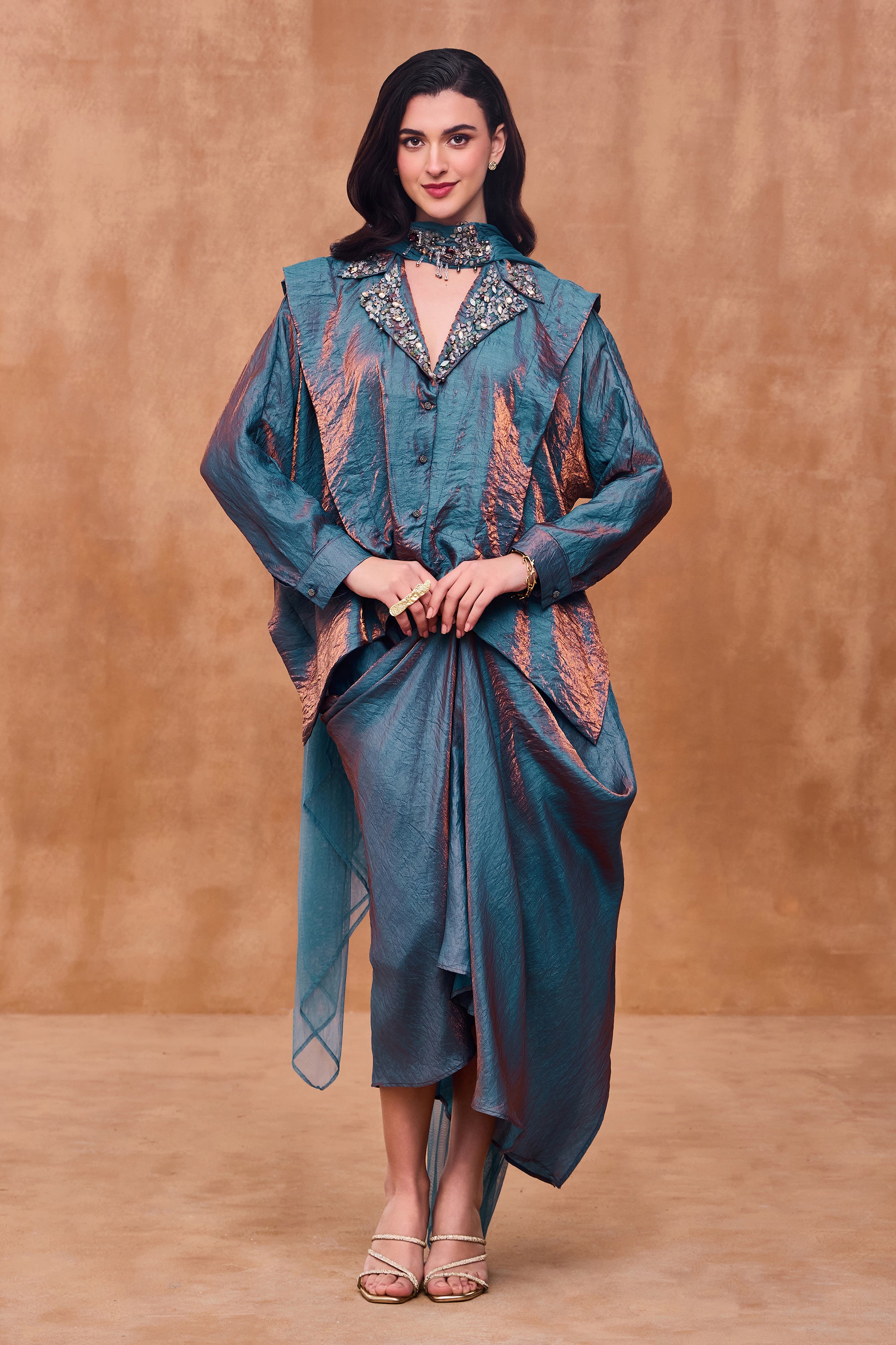 Reyna Embellished Top with Asymmetrical Skirt