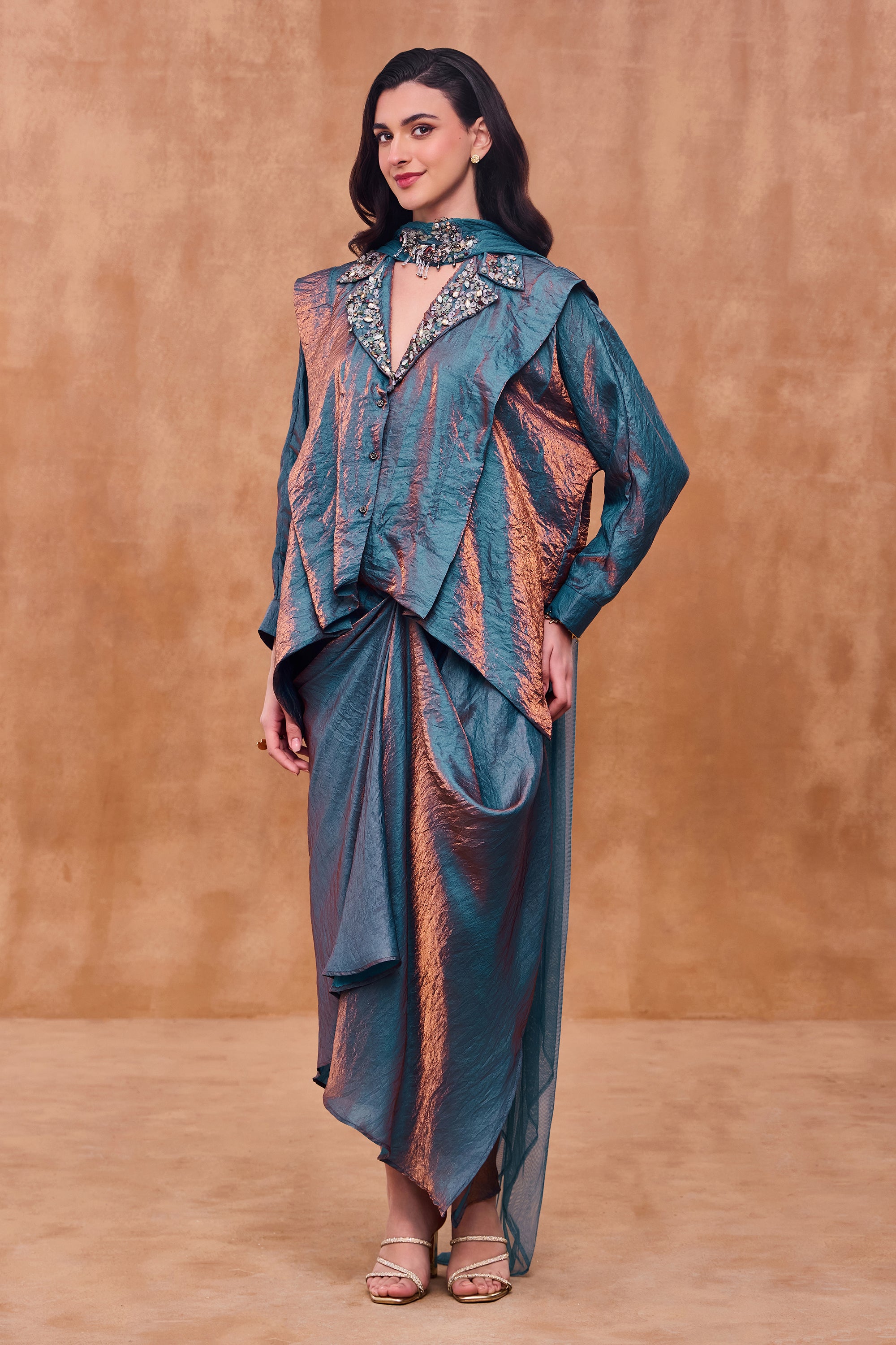 Reyna Embellished Top with Asymmetrical Skirt