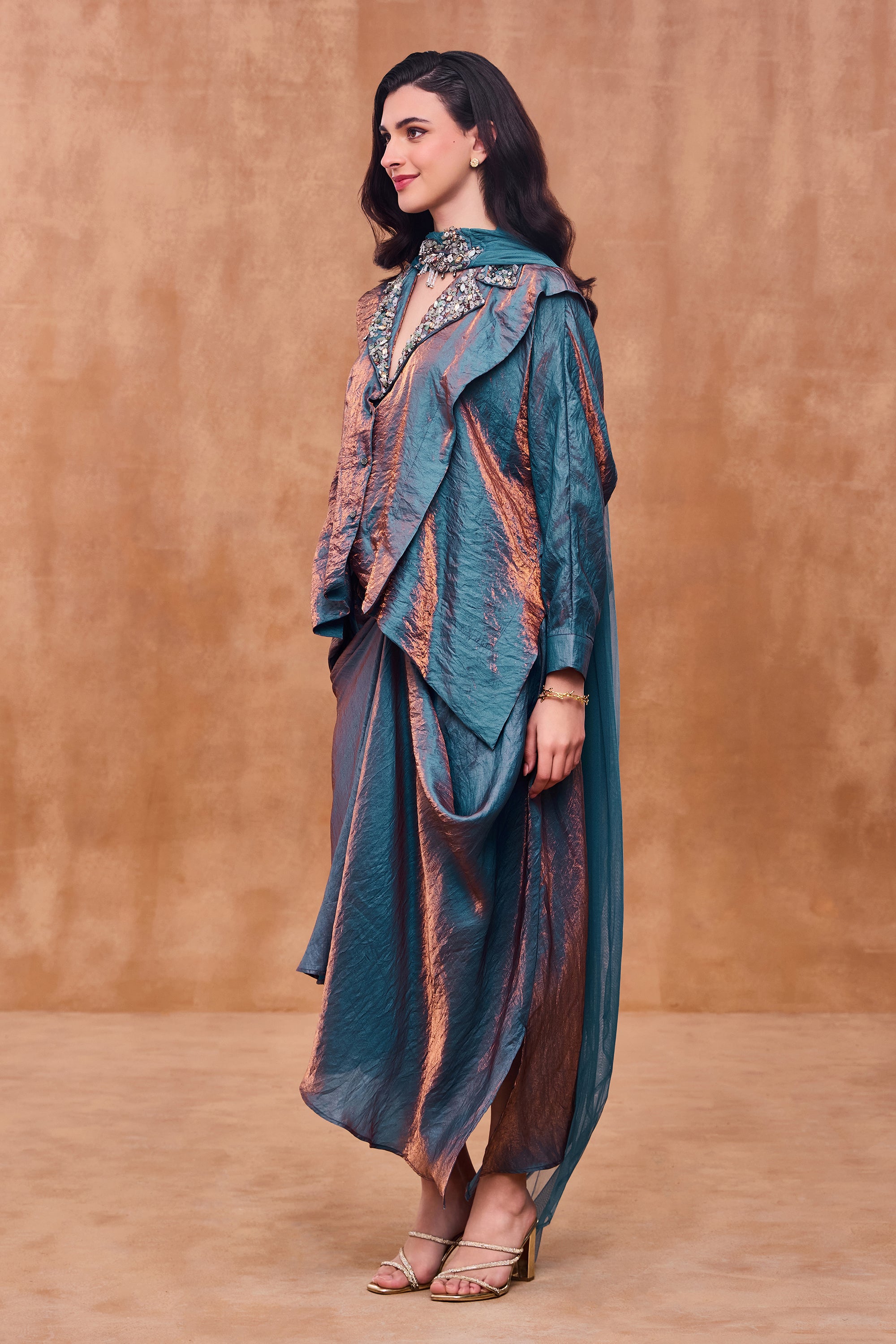 Reyna Embellished Top with Asymmetrical Skirt