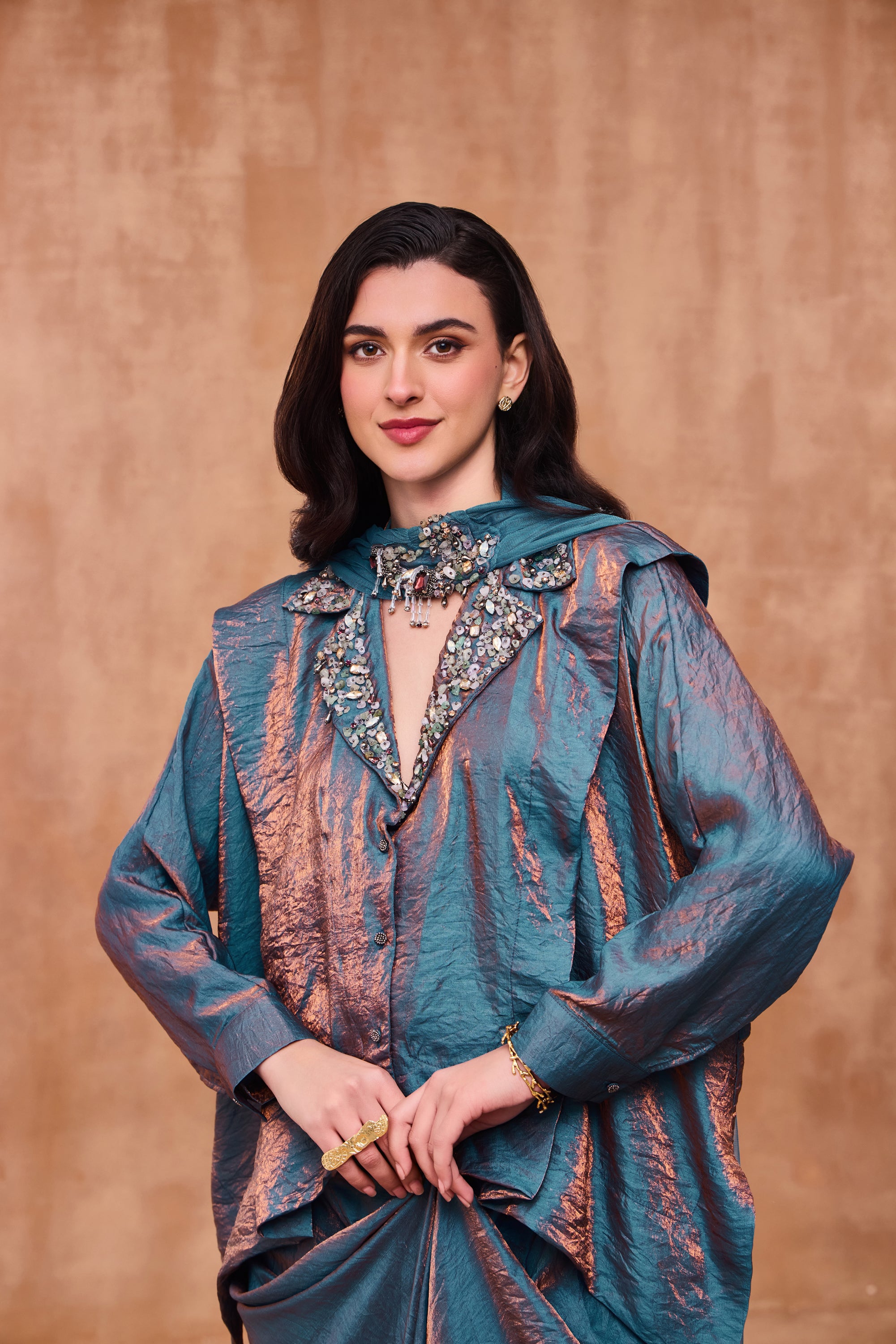 Reyna Embellished Top with Asymmetrical Skirt