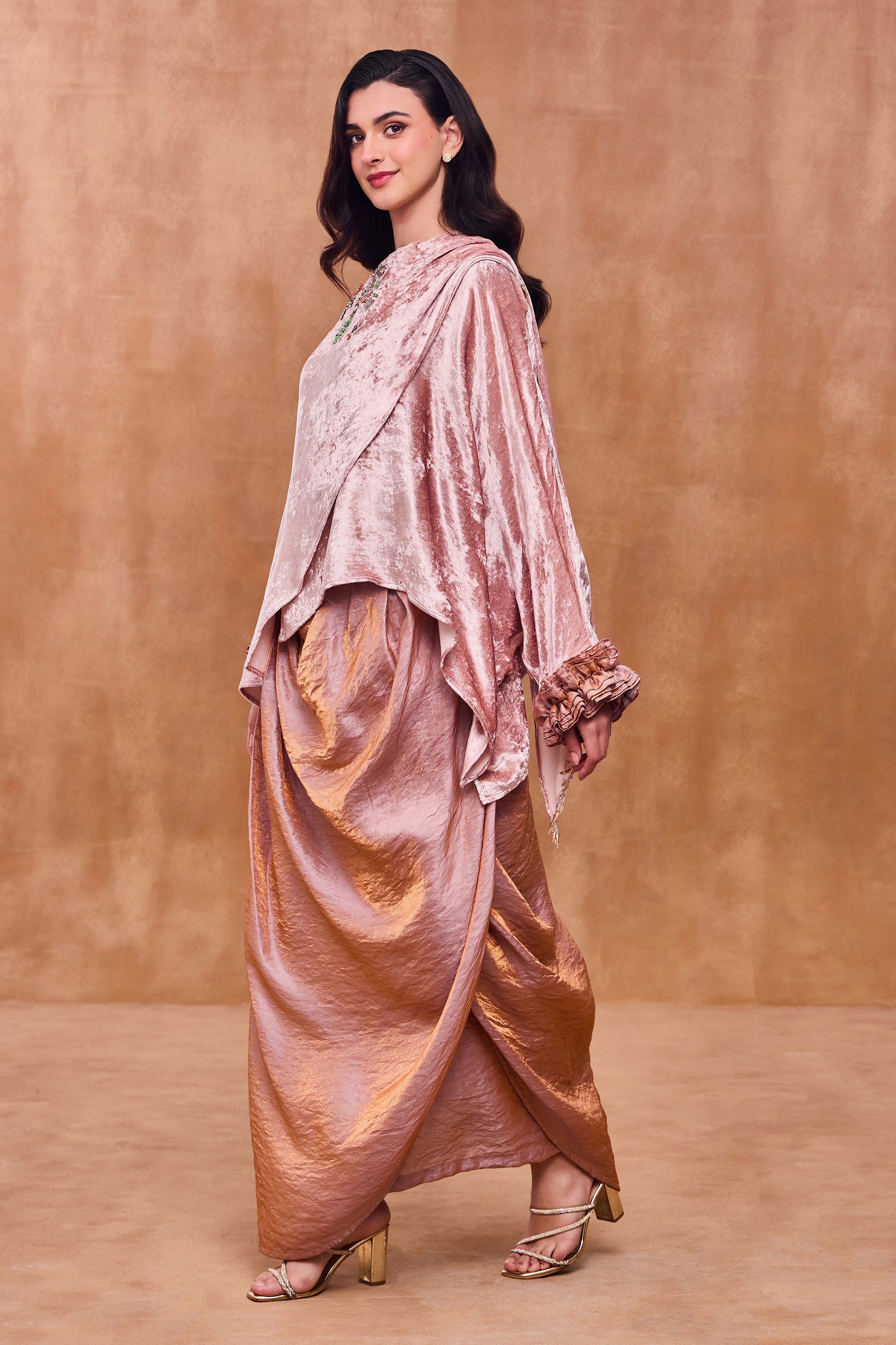 Olivarae Embellished Cape with Cowl Skirt